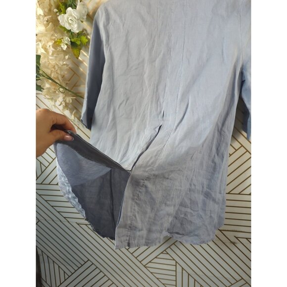 PUBLIC BY ITALY Women's LINEN Button Down High Low Collared EMBROIDERY LRG - Picture 7 of 8